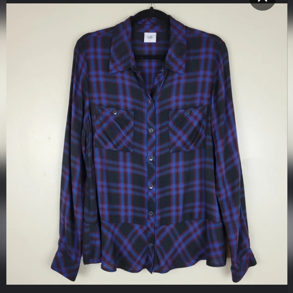 CABI moody plaid peplin button up shirt - Picture 3 of 9